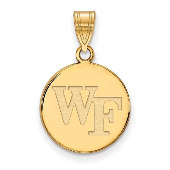 14k Gold Plated Silver Wake Forest U. Medium 'WF' Disc Pendant - Picture 1 of 3